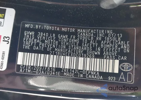 2013 Toyota Corolla Le from USA, damaged, VIN 2T1BU4EEXDC019269